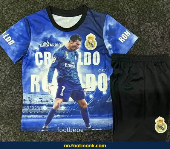 Fotballdrakt for barn 2025 – Real Madrid blå med Ronaldo 7 trykk | Offisiell drakt