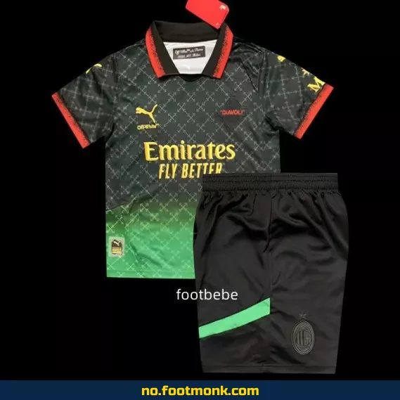 AC Milan OFFWHITE Fotballdrakt for Barn 2025-2026 – Svart | Offisiell Klubbdrakt | Fotballtrøye med Navn | Fotballdrakter på Nett