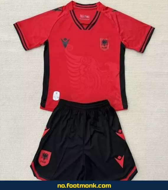 Albania hjemmedrakt 2025 2026 for barn – rød fotballdrakt for barn, offisiell drakt, fotballtrøye med trykk