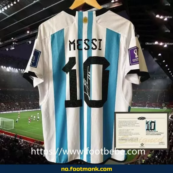 Argentina hjemmedrakt 2022 med signert Messi-trykk – Autentisk fotballdrakt for voksne og barn