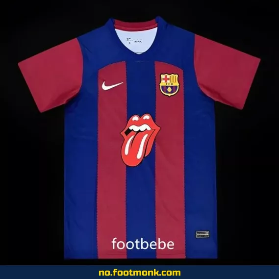 FC Barcelona 2023/2024 Fotballdrakt med Rolling Stones Design – Offisiell Fotballtrøye for Voksne og Barn