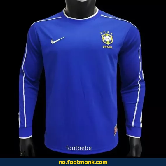 Brasil 1998 Ekte Vintage Fotballdrakt – Blå Bortedrakt med Langermet (Authentisk)