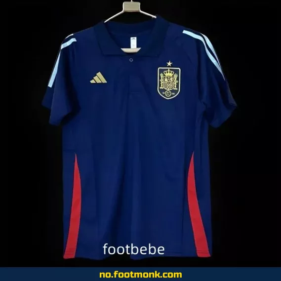 Spanias offisielle fotballdrakt 2024 – Marineblå polo (barn/voksen) – Autentisk fotballtrøye med trykk