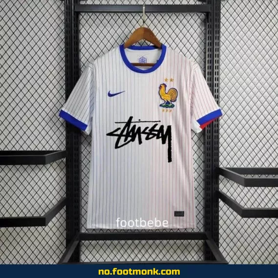 Frankrike Stussy 2024 borte drakt Hvit – Fotballdrakt for voksne, autentisk fotballdrakt, fotballtrøye med trykk, fotballdrakt nettbutikk