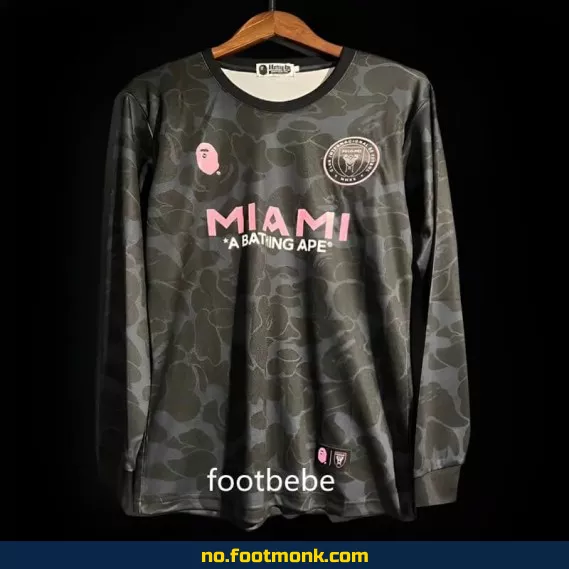 Inter Miami x BAPE 2023-2024 langermet fotballdrakt i svart – Offisiell drakt for voksne og barn