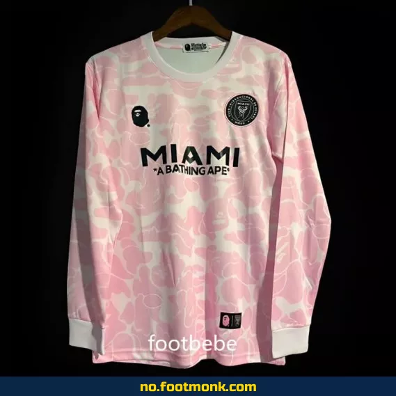 Inter Miami x BAPE 2023-2024 langermet rosa fotballdrakt – Offisiell drakt for voksne og barn