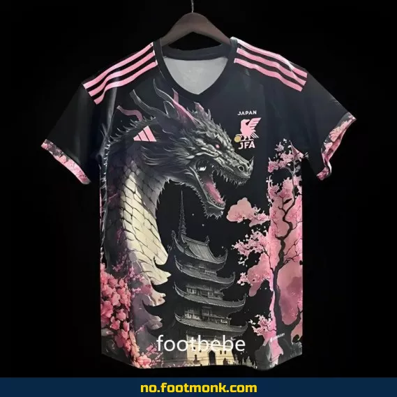 Japan 2023-2024 fotballdrakt med drage design i svart og rosa – autentisk kampdrakt for barn og voksne