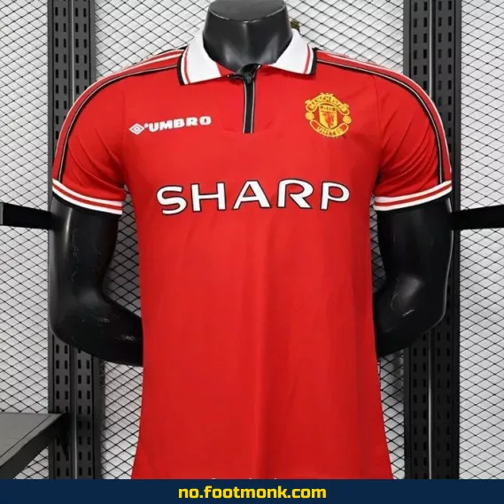 Manchester United Vintage Fotballdrakt 1998-1999 (Rød) – Autentisk Fotballtrøye for Voksne og Barn – Offisiell Klubbdrakt til Salgs
