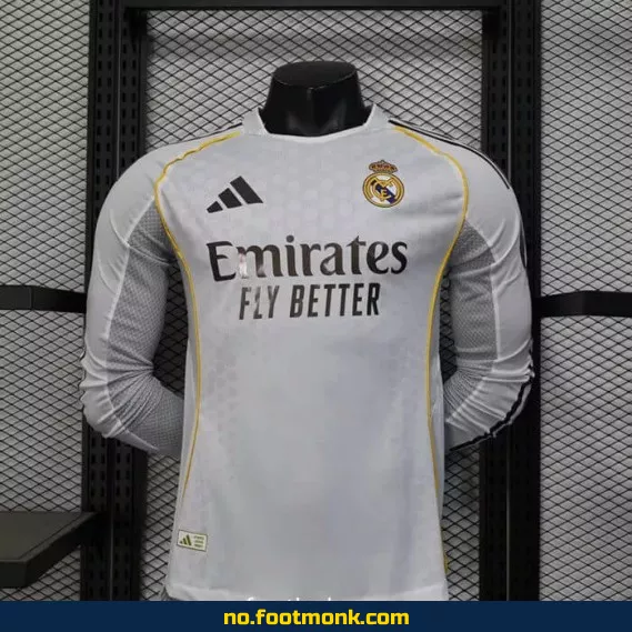 Ekte Real Madrid hjemmedrakt 2025/2026 – Langermet fotballdrakt for voksne og barn – Offisiell fotballtrøye med trykk – Kjøp nå i nettbutikken!