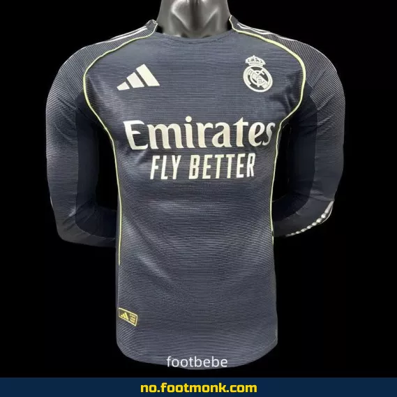 Ekte Real Madrid 2025-2026 Bortedrakt med Langermet – Fotballdrakt for Voksne og Barn | Offisiell Klubbdrakt | Kjøp Nå