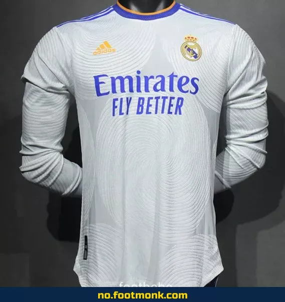 Ekte Real Madrid hjemmedrakt 2021/2022 langermet vintage – Fotballdrakt for voksne, offisiell drakt, fotballtrøye med trykk