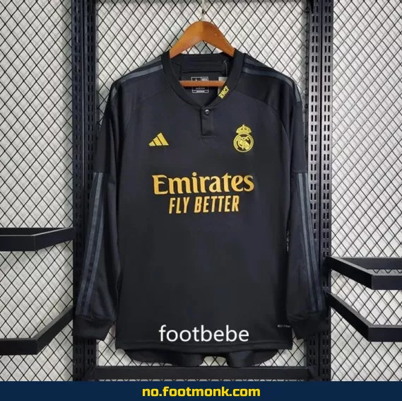 Ekte Real Madrid 2023-2024 langermet fotballdrakt i svart – Offisiell drakt for voksne og barn