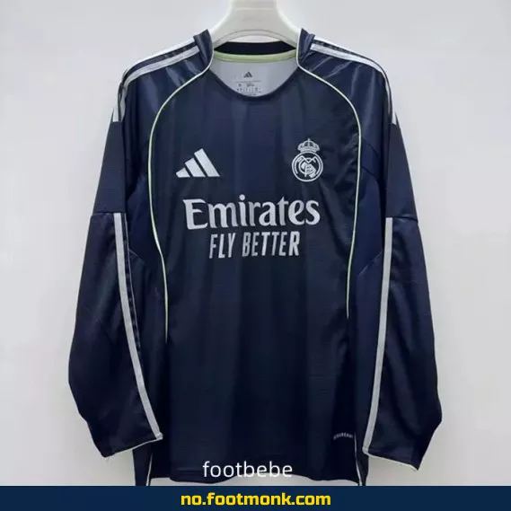 Real Madrid 2025-2026 bortedrakt med lange ermer – Offisiell fotballdrakt for barn og voksne | Kjøp fotballtrøyer online