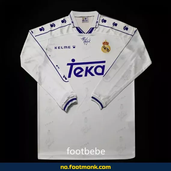 Ekte Real Madrid Vintage Fotballdrakt 1995-1996 Hjemme Langermet – Offisiell Fotballtrøye for Voksne og Barn