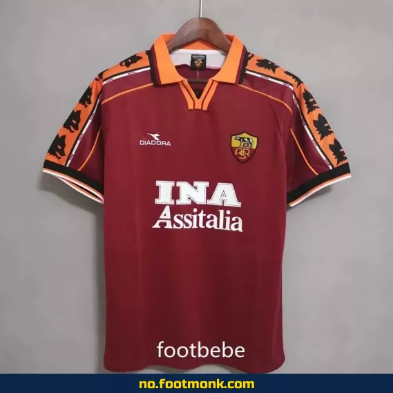 Vintage Roma Hjemmedrakt 1998-1999 – Fotballdrakt for Voksne og Barn, Autentisk Klubbtrøye med Trykk, Fotballtrøye fra Serie A, Fotballdrakt til Salgs