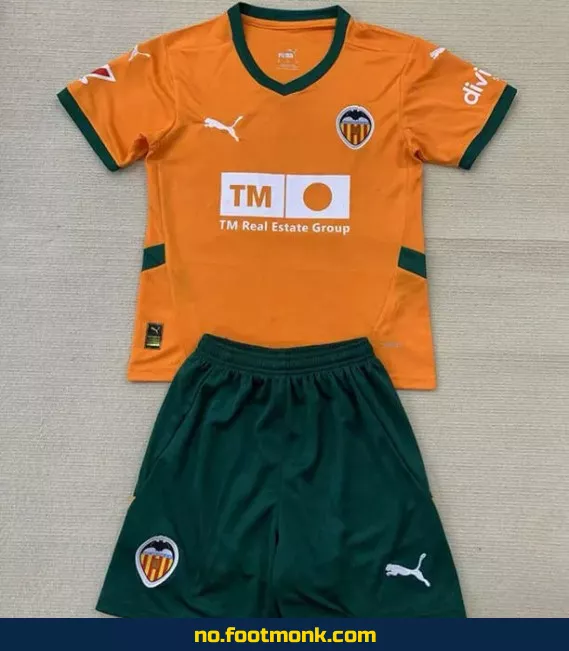 Valencia FC Barnedrakt 2024/2025 Tredje drakt oransje – Offisiell fotballdrakt for barn, fotballtrøye med trykk