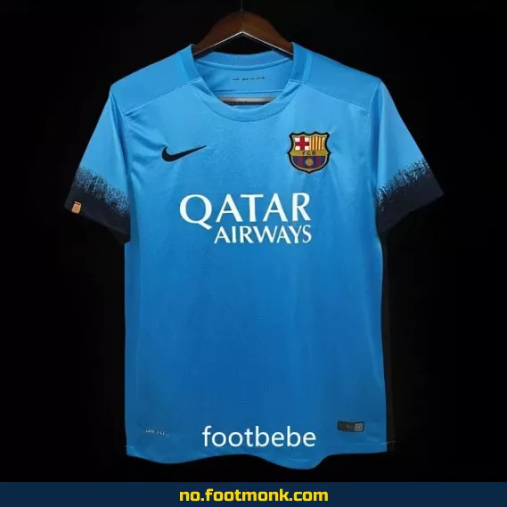 Vintage FC Barcelona 2015-2016 Tredjedrakt i blå – Fotballdrakt for voksne og barn, Authentisk fotballdrakt med trykk, Offisiell replica