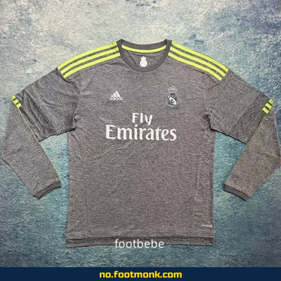 Vintage Real Madrid Fotballdrakt 2015-2016 Langermet Grå – Offisiell Fotballtrøye for Voksne og Barn – Autentisk Replica