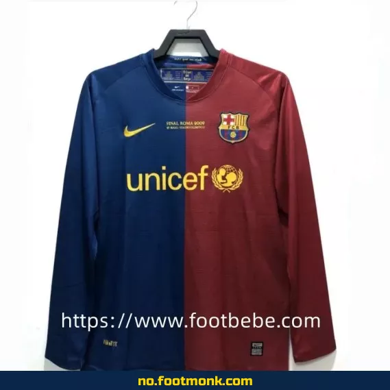 Vintage FC Barcelona hjemmedrakt 2008/2009 langermet fotballdrakt – Offisiell stil, fotballtrøye for voksne og barn