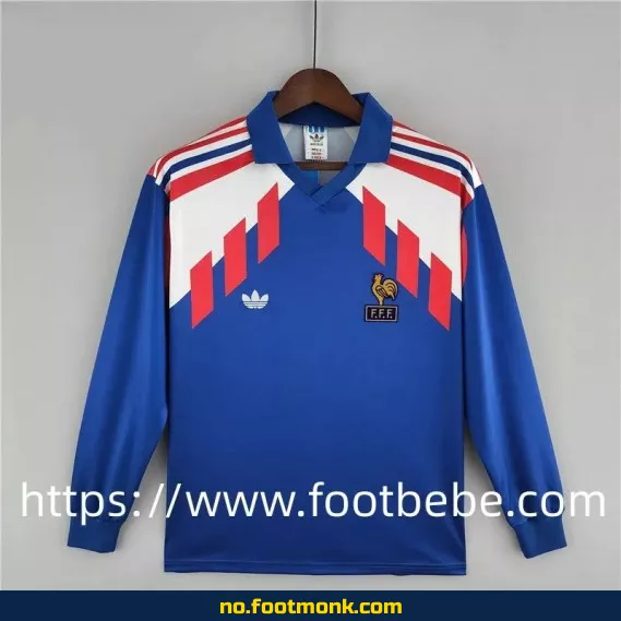 Frankrike hjemmedrakt 1988-1990 vintage fotballdrakt langermet – Offisiell fotballtrøye for voksne og barn, autentisk design