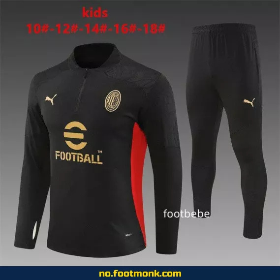 AC Milan Barn 2024-2025 Halvgenser Fotballdrakt Svart – Offisiell Klubbdrakt for Barn, Fotballtrøye med Navn