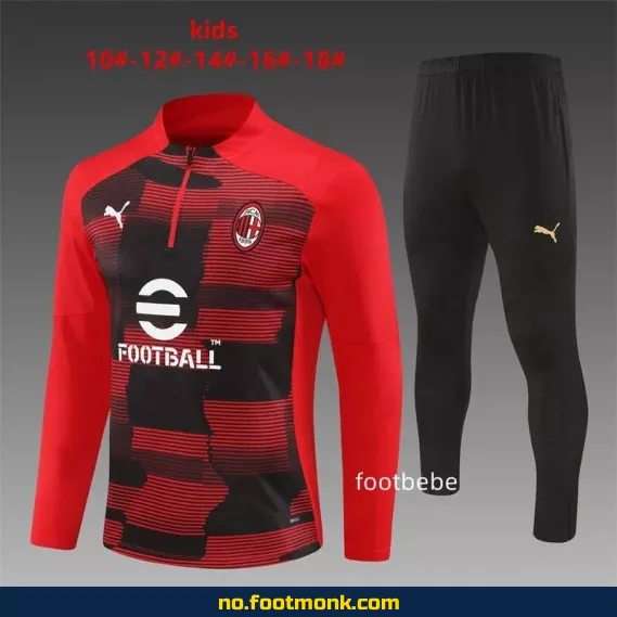 AC Milan barn fotballdrakt 2024-2025 rød halvgenser – Offisiell drakt, fotballtrøye for barn, fotballklær