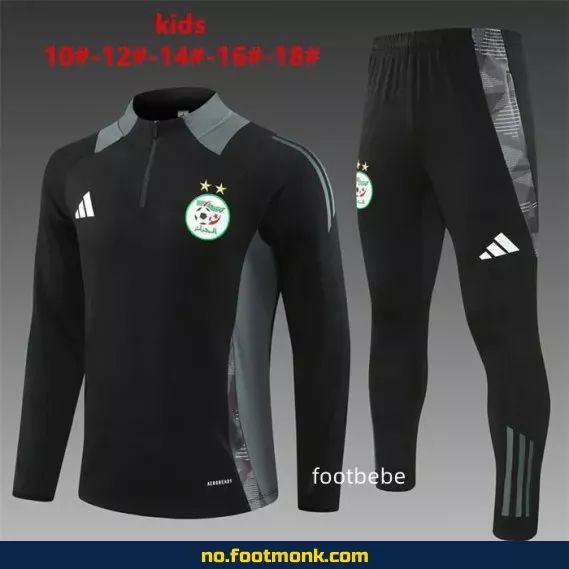 Algerie Fotballdrakt for Barn 2024-2025 Halvgenser i Svart – Offisiell Klubbdrakt