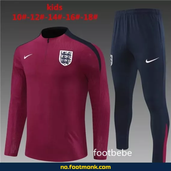 Englands fotballdrakt for barn 2024-2025 rød – offisiell drakt, fotballtrøye med trykk