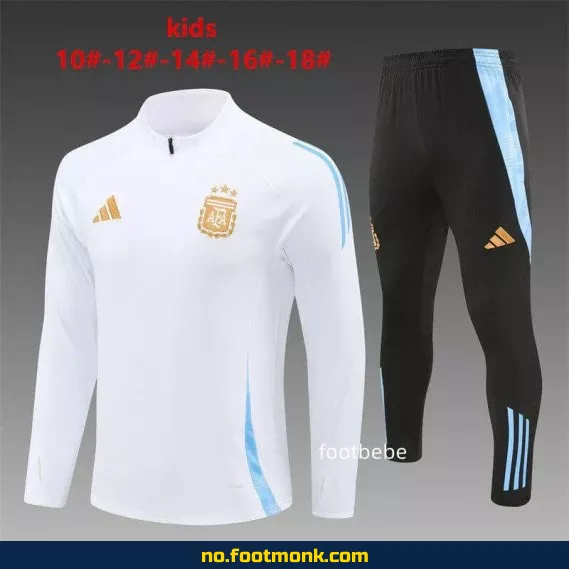 Argentinsk fotballdrakt for barn 2024-2025, hvit halvgenser – Offisiell drakt