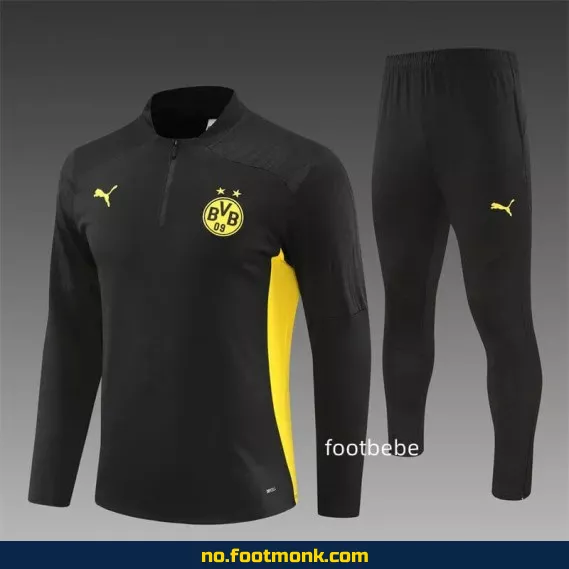 Svart Dortmund 2024-2025 halvgenser fotballdrakt – Offisiell fotballtrøye for voksne og barn