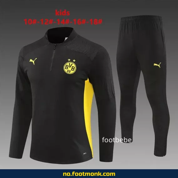 Borussia Dortmund Fotballtrøye Barn 2024-2025 Halvglidelås Svart – Offisiell Klubbdrakt