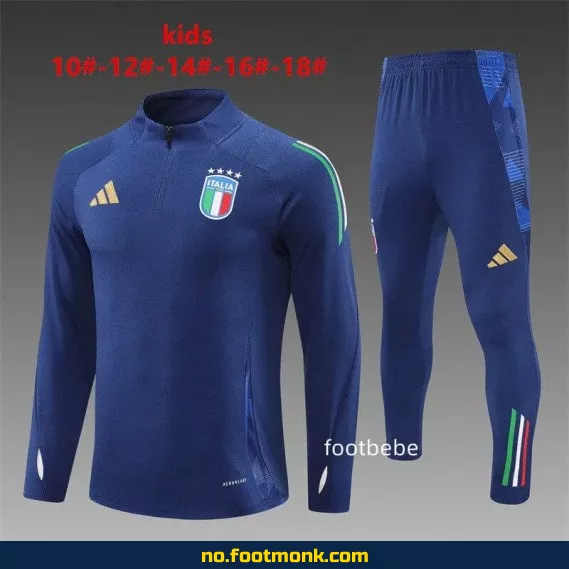 Fotballgenser for barn 2024-2025 Italie halvglidelås blå – Autentisk fotballdrakt