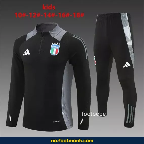 Fotballgenser for barn Italia 2024-2025 halvgjort zip svart
