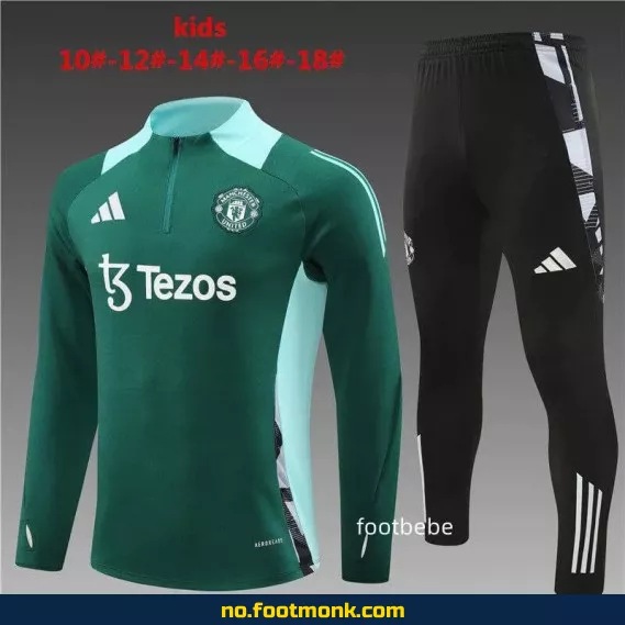 Manchester United fotballdrakt for barn 2024-2025 (grønn) – Offisiell drakt, fotballtrøye med trykk, fotballklær for barn